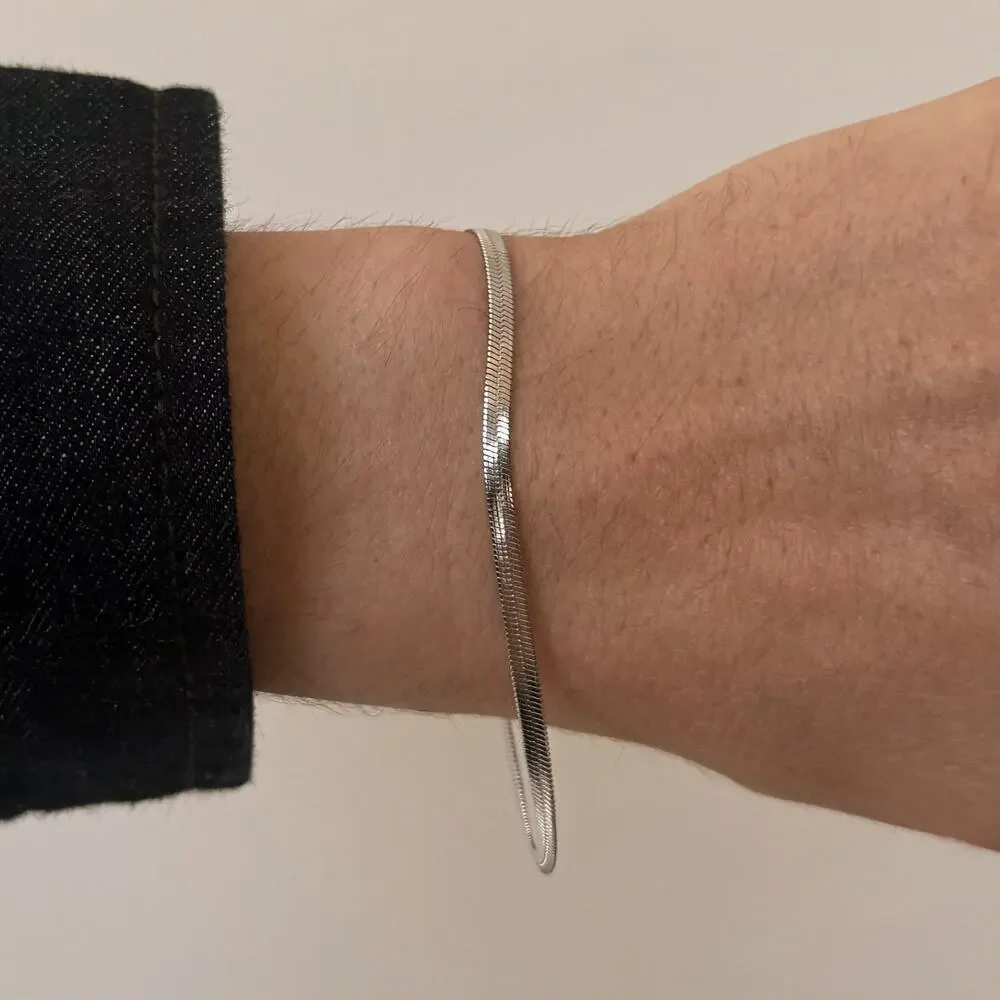 Y2K Silver Stainless Steel Snake Chain Bracelet 7